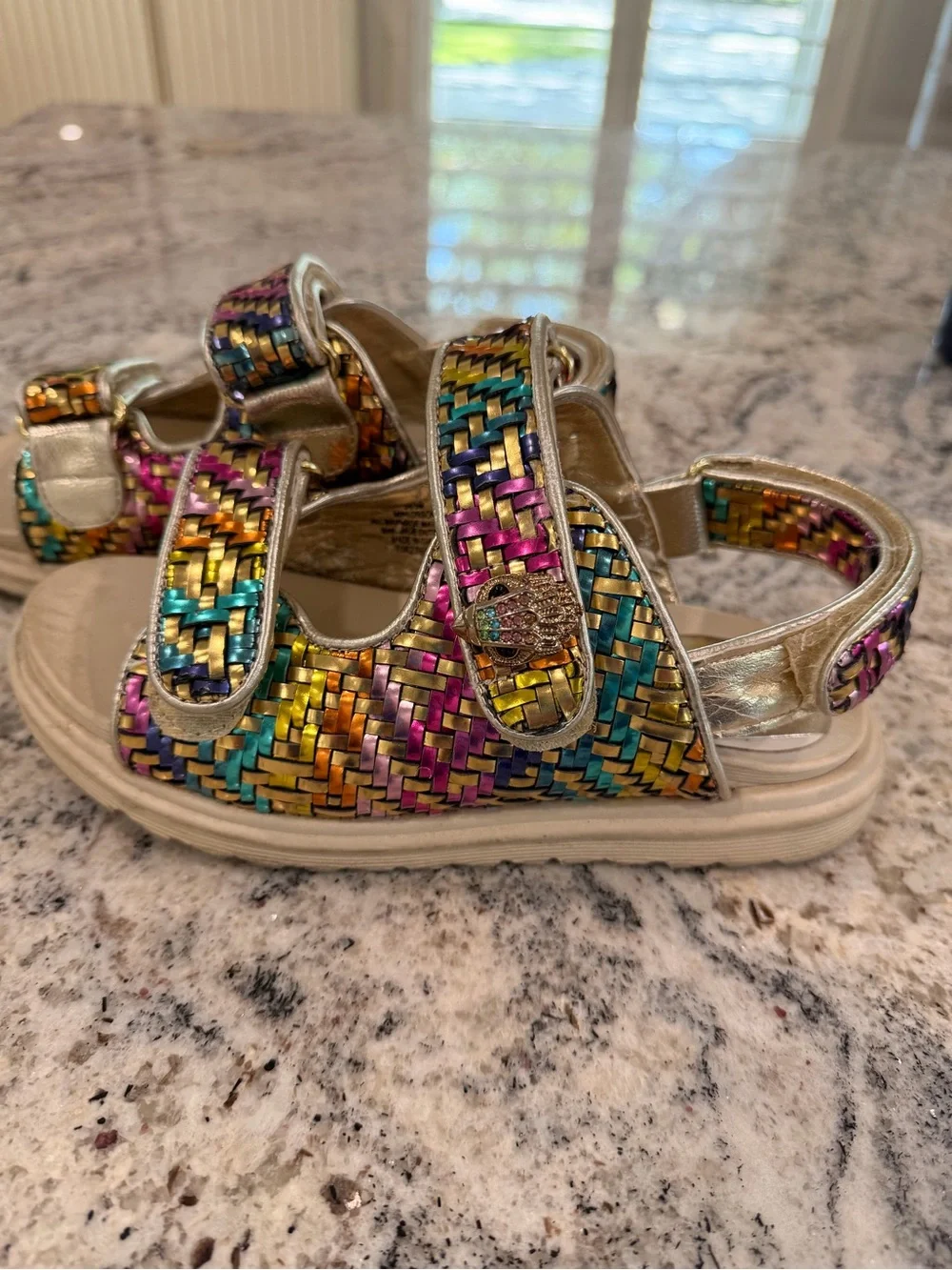 Kurt Geiger Kids Rainbow Woven Strap Sandals with Gold Trim